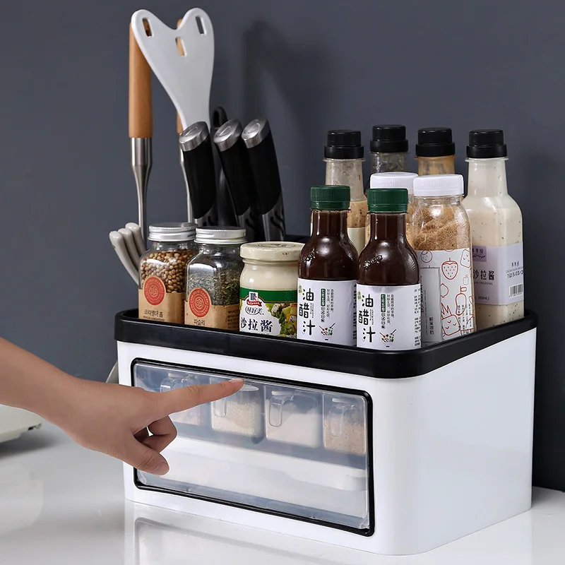 Kitchen Seasoning Box Rack Four Grids Seasoning Storage Box Multi-function Plastic Adhesive Knife Holder Kitchen Furniture Cans
Kitchen Seasoning Box Rack Four Grids Seasoning Storage Box Multi-function Plastic Adhesive Knife Holder Kitchen Furniture Cans