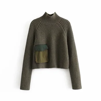 Autumn 2019 women's new stand collar long sleeve fold front pocket loose lazy style splicing sweater 06873130505
Autumn 2019 women's new stand collar long sleeve fold front pocket loose lazy style splicing sweater 06873130505