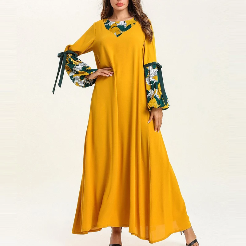 Fashion Casual Printed Abaya Long Lantern Sleeves Bow Patchwork Muslim Women Dresses O-Neck Loose Elegant Female M-4XL
Fashion Casual Printed Abaya Long Lantern Sleeves Bow Patchwork Muslim Women Dresses O-Neck Loose Elegant Female M-4XL