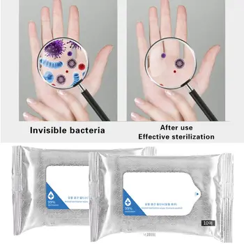 10 Sheets Disposable Alcohol Sterilized Wet Wipes Outdoor Portable Hand Skin Cleansing Antiseptic Disinfecting Pads