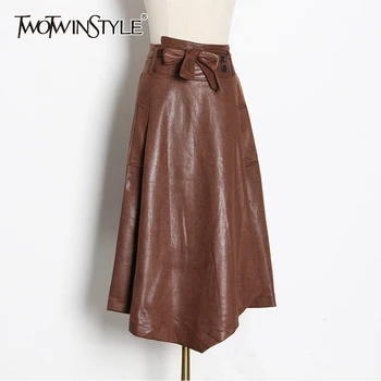 TWOTWINSTYLE Casual Asymmetrical Skirts Female High Waist Lace Up Bow Irregular Ruched Women's Skirt 2020 Fashion Clothing Tide 
TWOTWINSTYLE Casual Asymmetrical Skirts Female High Waist Lace Up Bow Irregular Ruched Women's Skirt 2020 Fashion Clothing Tide