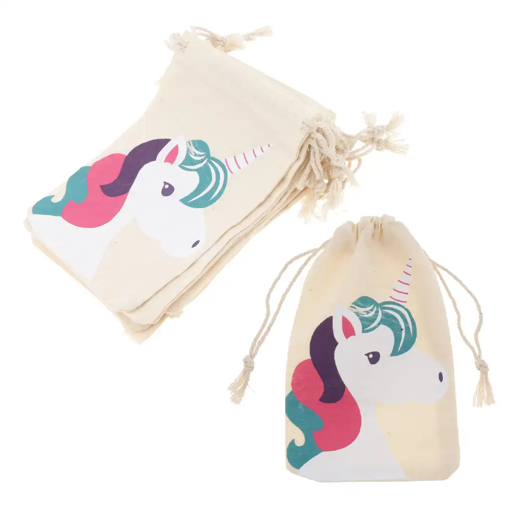 10pcs unicorn cotton linen sack jewelry pouch drawstring bags