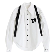 Women Blouse Bowknot Spring And Autumn New Design Sense Versatile College Style Long-sleeved Short Shirt Female Tops Personality 
Women Blouse Bowknot Spring And Autumn New Design Sense Versatile College Style Long-sleeved Short Shirt Female Tops Personality