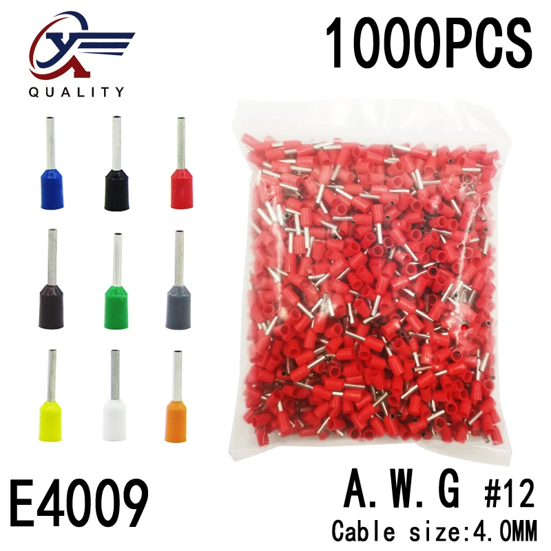 1000pcs/Pack Block-Cord Terminal Insulated-Ferrules End-Wire-Connector Electrical-Crimp-Terminator Tubular-AWG E4009
1000pcs/Pack Block-Cord Terminal Insulated-Ferrules End-Wire-Connector Electrical-Crimp-Terminator Tubular-AWG E4009