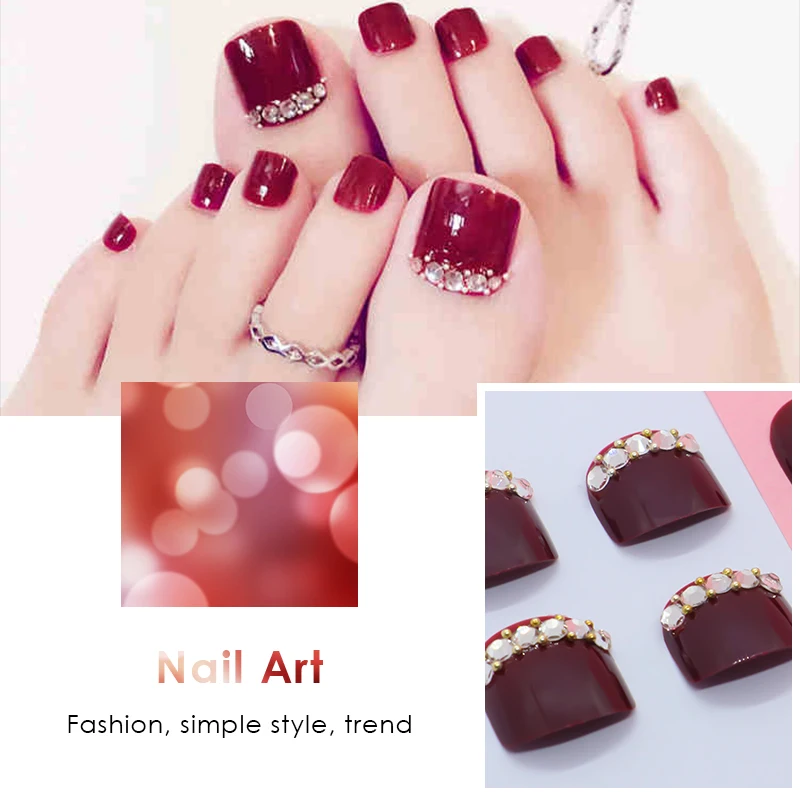24Pcs False Toenail Art Tips Set Wine Red Black Full Cover Fake Toe Nail Tips DIY Manicure Decoration for Summer Party
24Pcs False Toenail Art Tips Set Wine Red Black Full Cover Fake Toe Nail Tips DIY Manicure Decoration for Summer Party