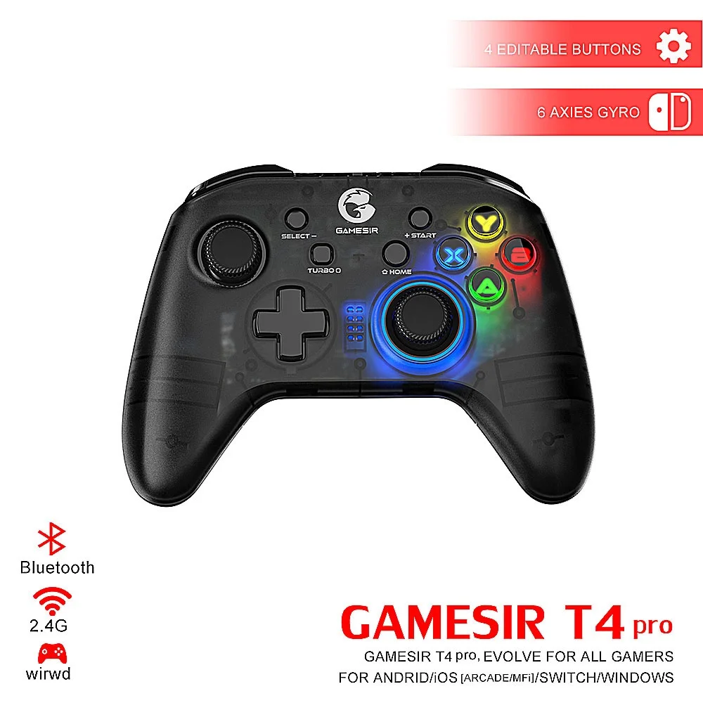 GameSir T4 Pro 2.4GHz Wireless Bluetooth Mobile Controller Gameped With USB Receiver Applies For Nintendo Switch/ IOS/Android/PC
GameSir T4 Pro 2.4GHz Wireless Bluetooth Mobile Controller Gameped With USB Receiver Applies For Nintendo Switch/ IOS/Android/PC