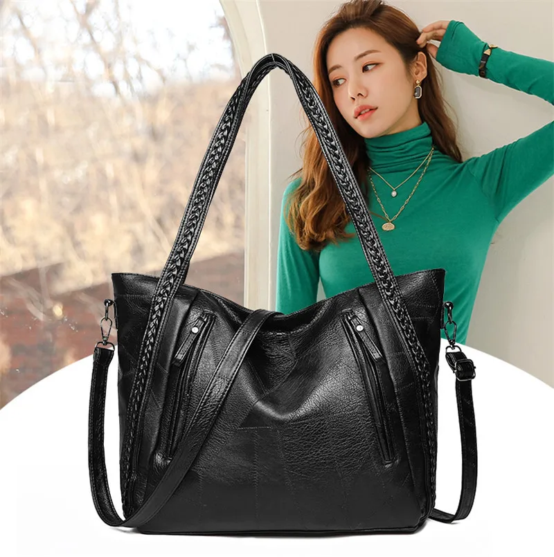 Black Large Women Casual Totes Handbags Female Shoulder Bag Big Quality Soft Patchwork Leather Shopping Bags for Lady Travel Bag
Black Large Women Casual Totes Handbags Female Shoulder Bag Big Quality Soft Patchwork Leather Shopping Bags for Lady Travel Bag