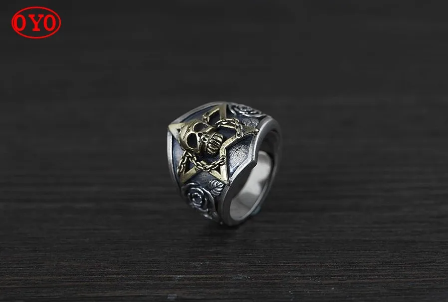 100% S925 Стерлинговое Серебро винтажное мужское Открытое кольцо с пятизвездочным