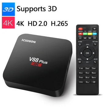 

SCISHION V88plus V88 Plus Android TV Box 4K 2G 16G Android8.1 Quad-core Rockchip 3229 WiFi Support VP9 H.265 Set Top Box Mini PC