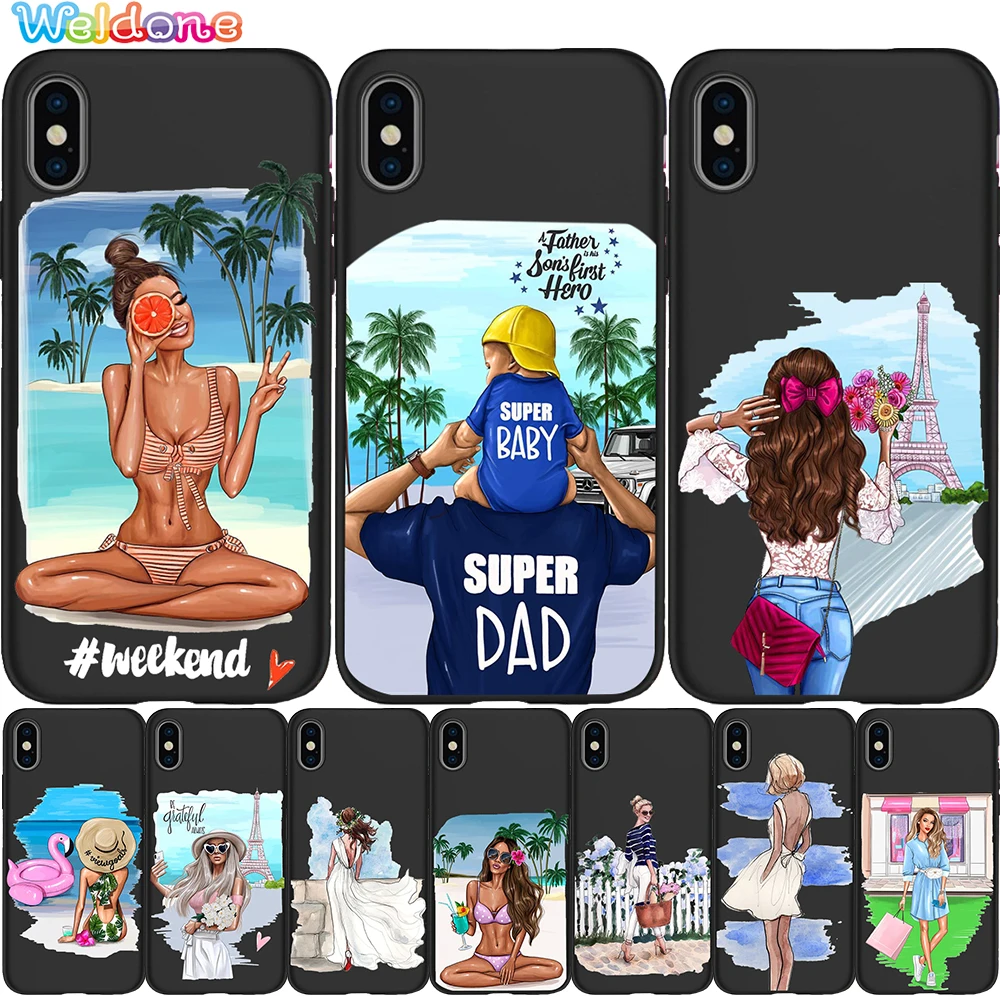 Модный чехол для телефона queen Paris girl iPhone 11 Pro Max XS XR X 8 6S 7Plus 5S черный мягкий