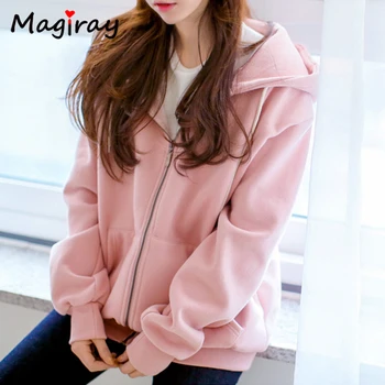 Magriay Harajuku Sweatshirt Jacket Women Autumn Winter Thick Fleece Zipper Hat Grunge Korean Style Pink Hoodies Coat Female Top 
Magriay Harajuku Sweatshirt Jacket Women Autumn Winter Thick Fleece Zipper Hat Grunge Korean Style Pink Hoodies Coat Female Top