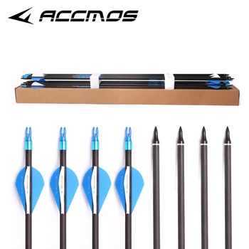 12pc Pure Carbon Arrow Spine 200 300 350 400 500 600 700 800 ID 6.2 mm Archery For Compound /Recuvre Bow Hunting shooting