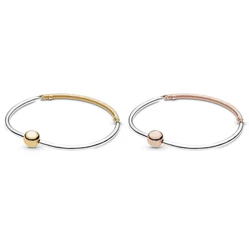 

Authentic 925 sterling silver basic bracelets Bangles rose gold color for women 925 charm jewelry gift 17CM/19CM/21CM