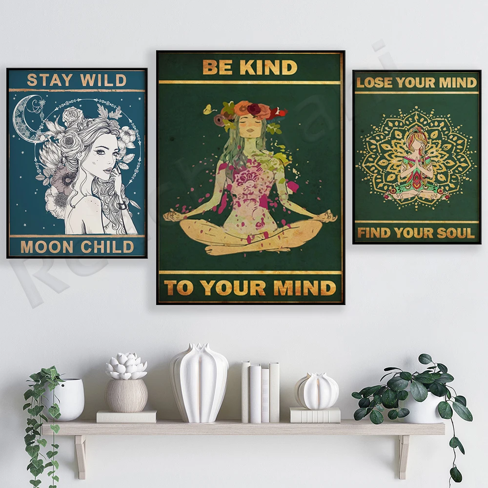 

Be Kind To Your Mind Poster, Yoga Print, Floral Poster, Floral Print, Garden Art, Wall Art Decor, Vintage Poster, Vintage Print,