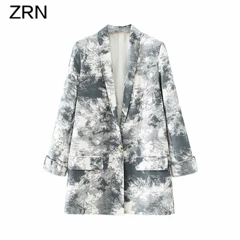 

ZRN Casual Single button Blazers Women Vintage Black white Tie-dyed Female Suit Jackets 2020 Autumn OL Blazer Ladies Outwear