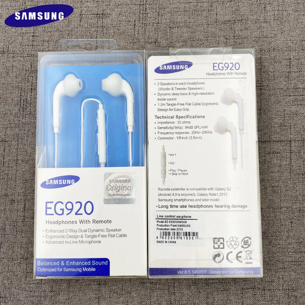 Фото Original SAMSUNG EG920 Earphones Note3 Headsets Wired With Microphone For Galaxy S6 S7 S7edge S8 S9 S9+ A50 A30 A10 Mobile Phone |