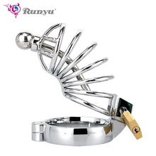 Novo Aço Caralho Gaiola Masculino Chastity Gaiola Anel Peniano Pênis para Jogos Adulto, gaiolas galo Castidade Penis Gaiola Sex Toys para o Homem(China)