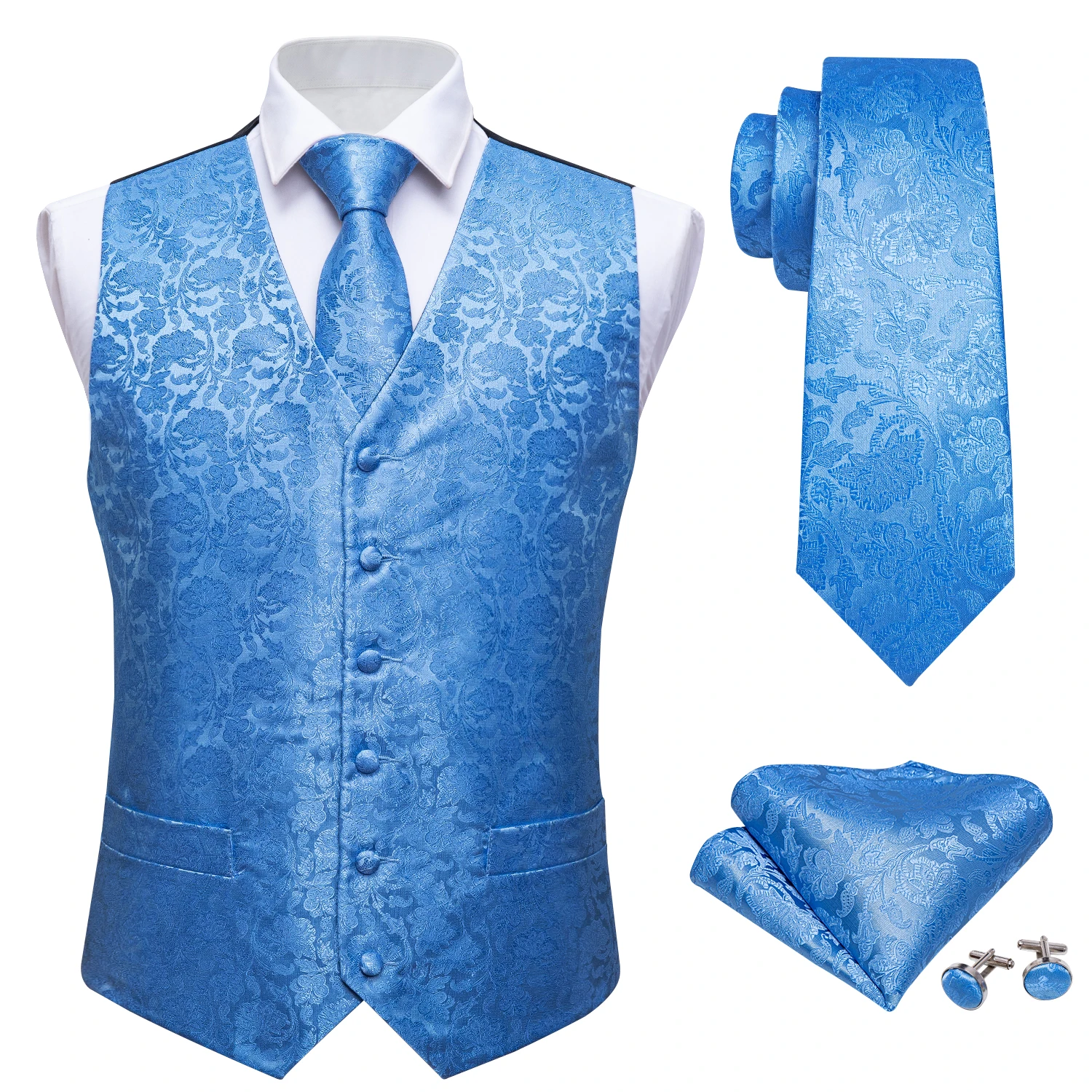 Синий костюм жилет дизайнерский мужской классический лазурный цветочный
