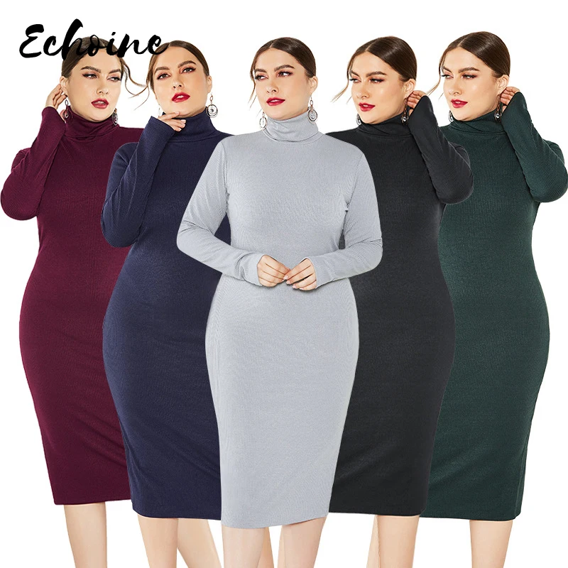 Echoine Women Knitted High Neck Bodycon Autumn Winter Midi Dress Casual Long Sleeve Plus Size 5XL Slim Elastic Fat MM Robe Dress
Echoine Women Knitted High Neck Bodycon Autumn Winter Midi Dress Casual Long Sleeve Plus Size 5XL Slim Elastic Fat MM Robe Dress