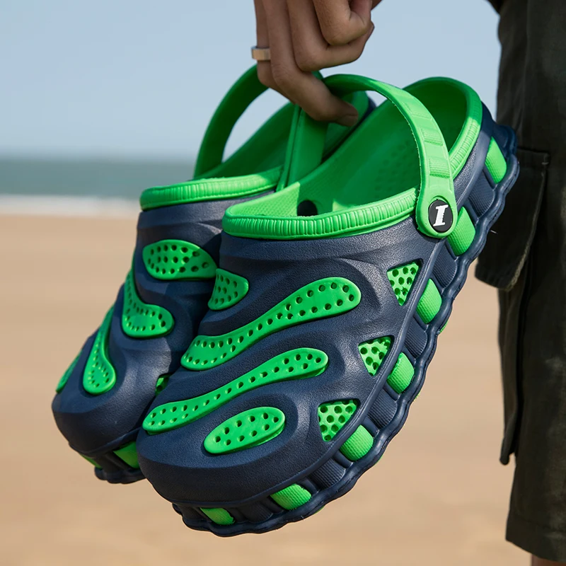 Фото Сандалии-желе Qmaigie мужские резиновая обувь клоги пляжные плоская подошва летние