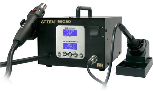 ATTEN AT8502D 2 in 1 Multi-function SMD Rework Station: hot air gun 100-500C deg and iron 200-480C deg composition 220VAC 700W
ATTEN AT8502D 2 in 1 Multi-function SMD Rework Station: hot air gun 100-500C deg and iron 200-480C deg composition 220VAC 700W