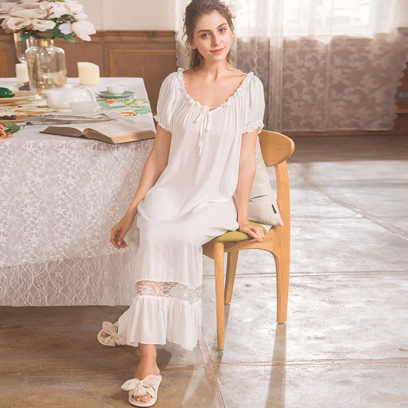 

Women's Palace Style Dress Vintage Princess Sleepshirts.Lolita Lace Bow Nightgowns.Victorian Nightdress Ruffles Lounge Sleepwear