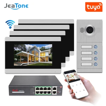 

IP Door Phone WIFI Video Intercom Video Doorbell 7'' Touch Screen for 4 Separate Apartments/Can add Gas/Smoke/Water Alarm Sensor