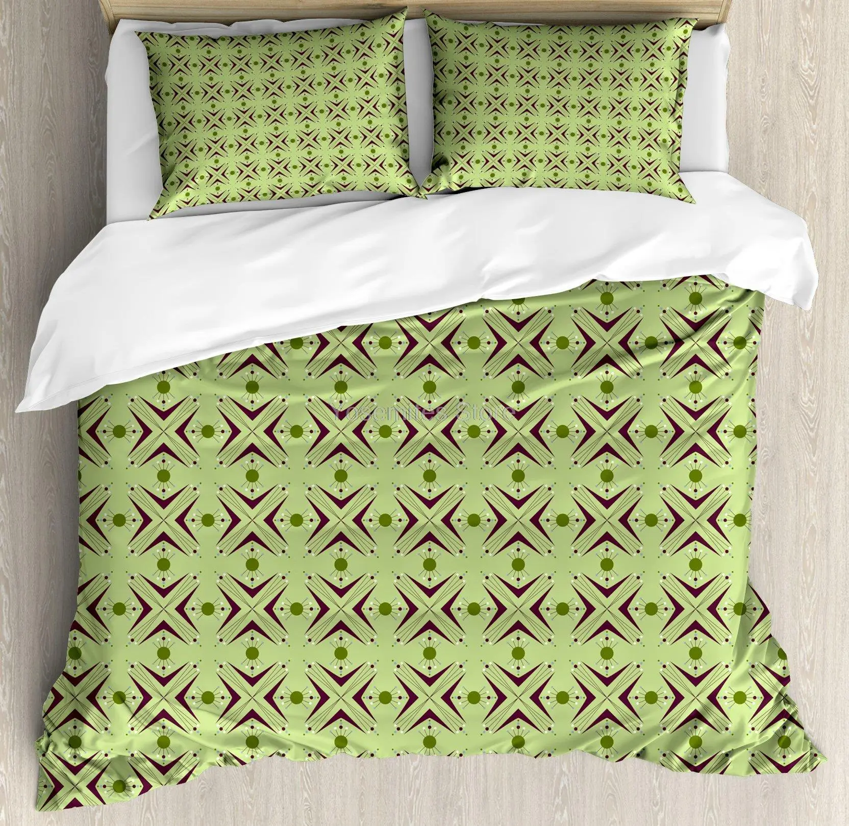 

Mid Century Duvet Cover Set, Atomic Form with Boomerang Details Dots and Crossed Lines, Decorative 3 Piece Bedding Set with 2 P