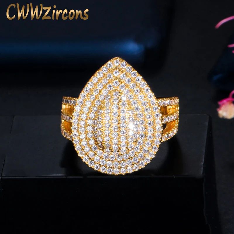 

CWWZircons Adjustable Big Pear Drop Micro Pave Cubic Zirconia Stone Indian Gold Color Wedding Party Rings Jewelry for Women R158