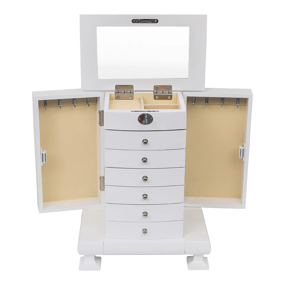 Hcd22f4c67ac54ae8b4d3da7503e0c9ccG 7 Drawers White Wooden Jewelry Box Organizer Wooden Jewelry Box With Double Door Hcd22f4c67ac54ae8b4d3da7503e0c9ccG