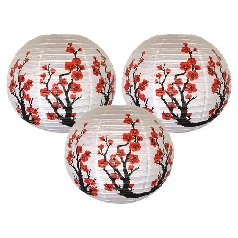 Фото Set Of 3 Red Sakura(Cherry)Flowers White Color Chinese/Japanese Paper Lantern/Lamp 16 Inch Diameter | Дом и сад