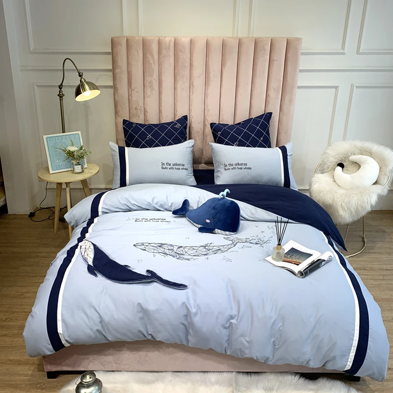 Cartoon Egyptian cotton bed linen Soft bedding Blue whale duvet cover pillowcases bedspreads 4pcs sets
Cartoon Egyptian cotton bed linen Soft bedding Blue whale duvet cover pillowcases bedspreads 4pcs sets