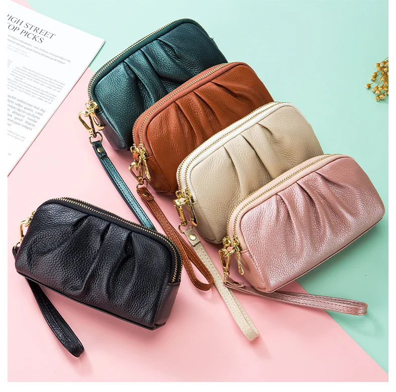 genuine leather long wallet for women