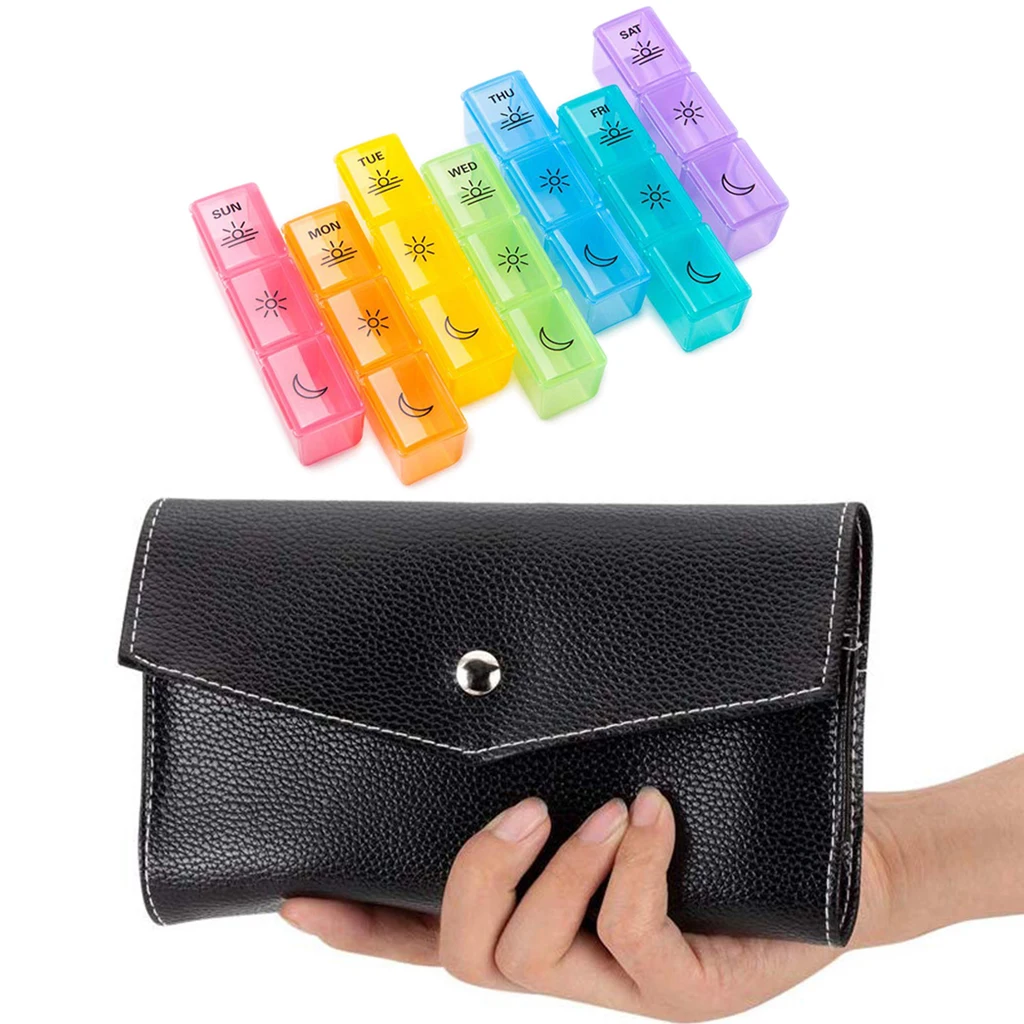 Portable 7 Day Weekly Pill Organizer Medicine Fish Oil Box with PU Leather Bag Portable 7 Day Weekly Pill Organizer Medicine Fish Oil Box with PU Leather Bag