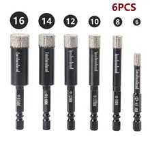 6PCS 6/8/10/12/14/16mm Diamond Drill Bit Set Porcelain Granite Tile Glass Ceramics Marble For Cooling, Dry Drilling
6PCS 6/8/10/12/14/16mm Diamond Drill Bit Set Porcelain Granite Tile Glass Ceramics Marble For Cooling, Dry Drilling