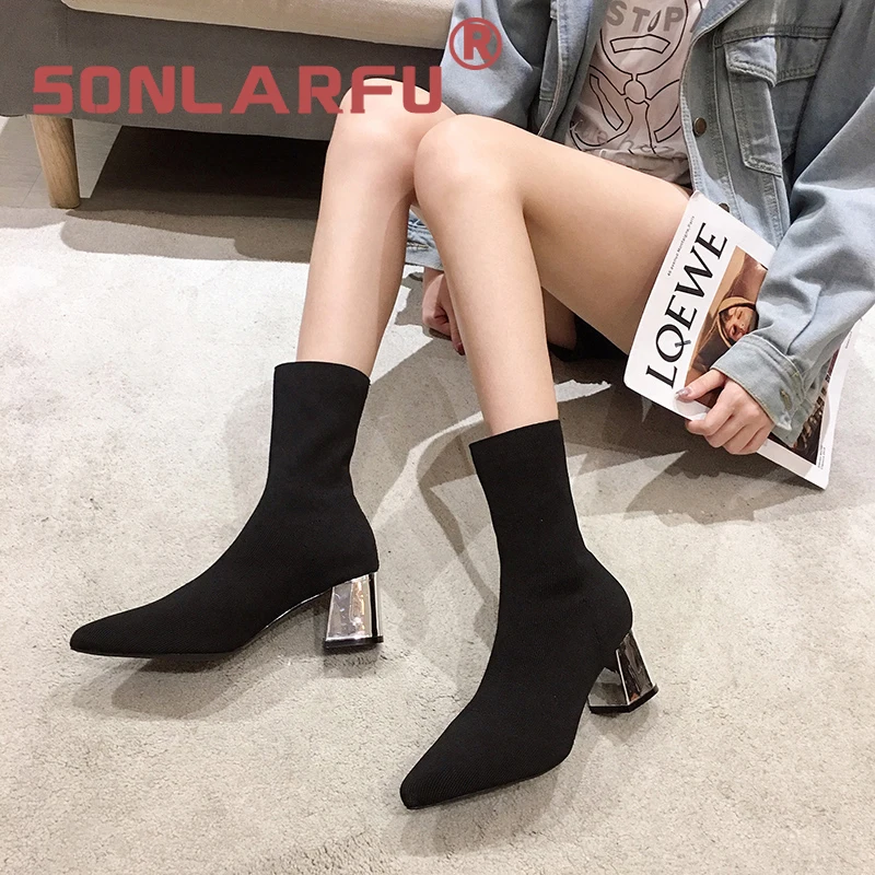 SONLARFU Skinny Boots Heels Chunky Heel Stretch Boots nv duan xue Tip Mid-Calf Length Sock Booties Autumn and Winter Boots
SONLARFU Skinny Boots Heels Chunky Heel Stretch Boots nv duan xue Tip Mid-Calf Length Sock Booties Autumn and Winter Boots