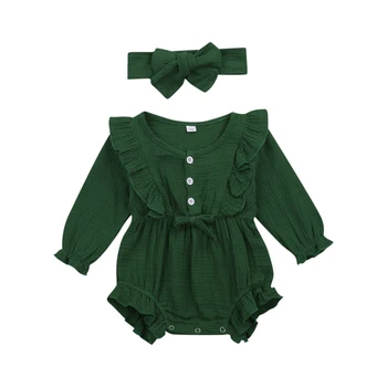 Baby Girls Clothes Set, Solid Color Long Sleeve O-neck Button-up Romper with Ruffle + Bow-knot Headband
Baby Girls Clothes Set, Solid Color Long Sleeve O-neck Button-up Romper with Ruffle + Bow-knot Headband