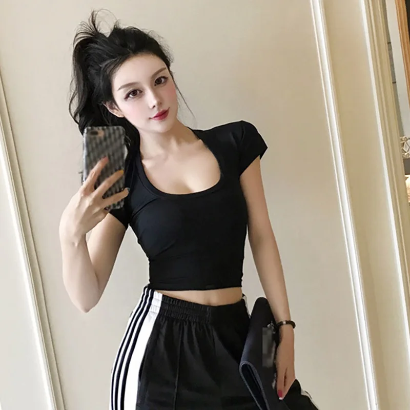 Summer Solid Color Round Neck Tee Short-sleeved Women Slim T-shirt Black White Gray
Summer Solid Color Round Neck Tee Short-sleeved Women Slim T-shirt Black White Gray