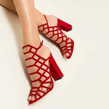 Red Geometric Pattern Cage Shoes Hollow Buckle Strap Women Square Heels Sandals Peep Toe Chunky Heels Summer Dress Shoes
Red Geometric Pattern Cage Shoes Hollow Buckle Strap Women Square Heels Sandals Peep Toe Chunky Heels Summer Dress Shoes