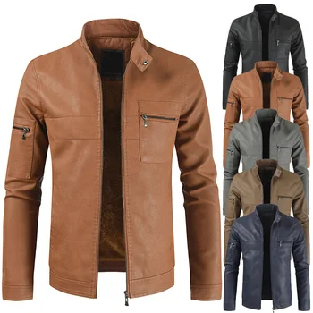 Autumn Mens Jacket with Zipper Plus Size PU Leather Jacket Youth Casual Stand Collar Solid Color Brown Motorcycle Leather Jacket
Autumn Mens Jacket with Zipper Plus Size PU Leather Jacket Youth Casual Stand Collar Solid Color Brown Motorcycle Leather Jacket