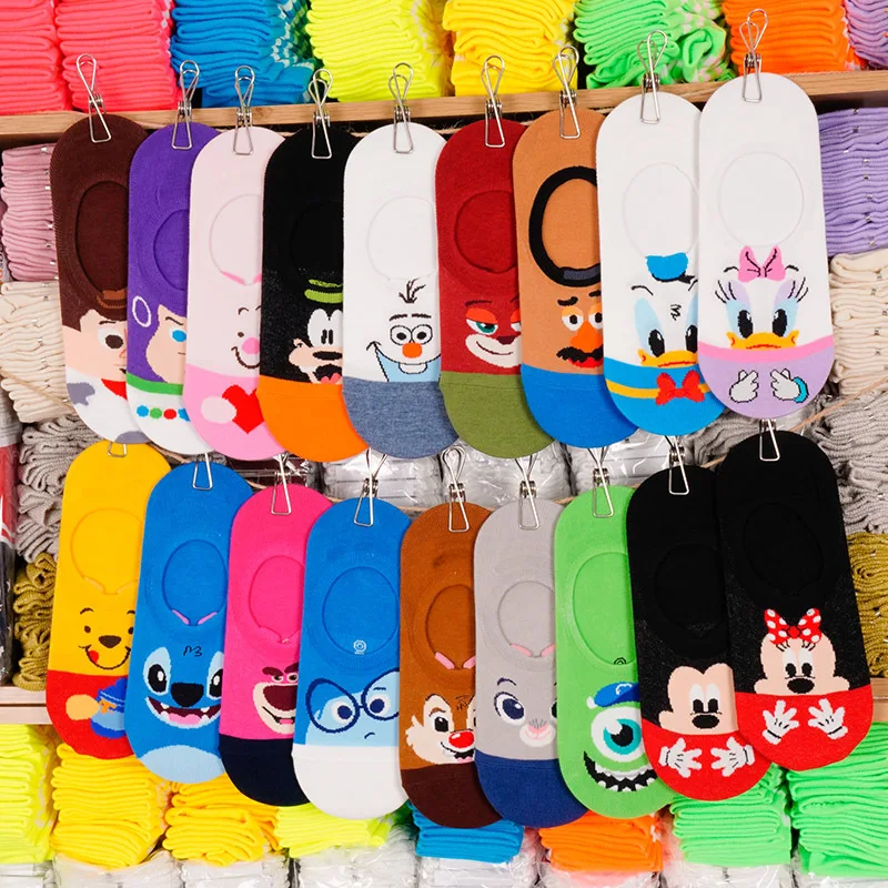 Disney cartoon socks Mickey Minnie toy story strawberry bear Women sports and leisure invisible boat cotton 35-40 |