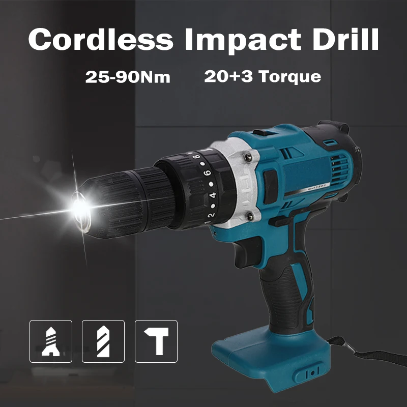 18V 3 In 1 Electric Cordless Impact Drill 13mm 2-Speed Rechargable Li-Ion Battery Electric Screwdriver Drill For Makita Battery
18V 3 In 1 Electric Cordless Impact Drill 13mm 2-Speed Rechargable Li-Ion Battery Electric Screwdriver Drill For Makita Battery