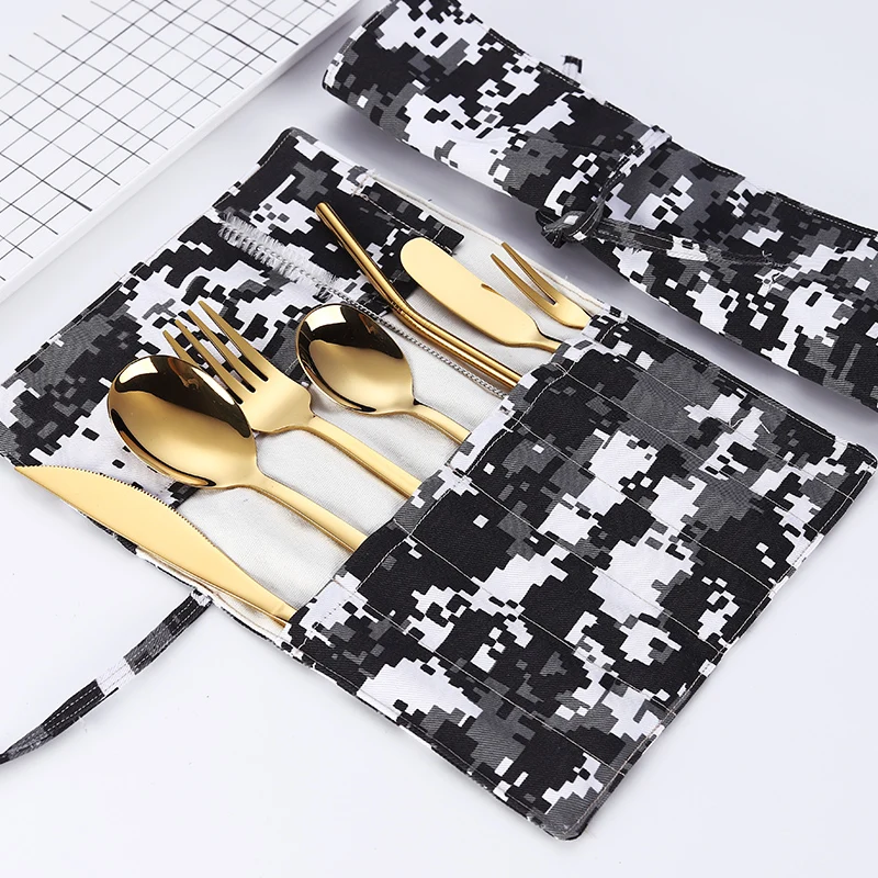Protable 304 Stainless Steel kitchen Table knife Spoon Fork StrawTableware Set Outdoor Cutlery With Camouflage Storage Bag
Protable 304 Stainless Steel kitchen Table knife Spoon Fork StrawTableware Set Outdoor Cutlery With Camouflage Storage Bag