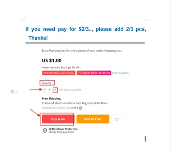 Extra Fee/cost just for the balance of your order/shipping cost If you need pay for $2/3.., please add 2/3 pcs, Thanks!
Extra Fee/cost just for the balance of your order/shipping cost If you need pay for $2/3.., please add 2/3 pcs, Thanks!