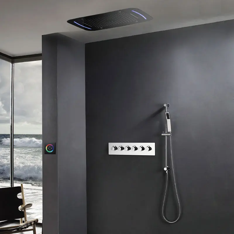 Embedded Ceiling Waterfall Thermostatic Change 5 Functions Valve LED Rainfall Showerhead Bathroom Big Shower Set Brass Faucets
Embedded Ceiling Waterfall Thermostatic Change 5 Functions Valve LED Rainfall Showerhead Bathroom Big Shower Set Brass Faucets