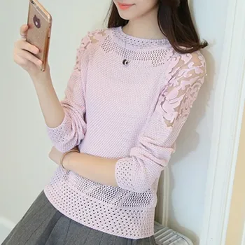 Spring 2019 new Korean version loose short lace sleeve nail beads hollow thin knitted pullover bottom sweater woman
Spring 2019 new Korean version loose short lace sleeve nail beads hollow thin knitted pullover bottom sweater woman