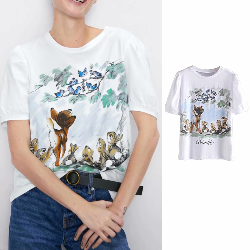 Summer Women t-shirt Fashion casual loose T-shirt Women Cotton White fawn Print Short Sleeve Tops camisetas verano mujer
Summer Women t-shirt Fashion casual loose T-shirt Women Cotton White fawn Print Short Sleeve Tops camisetas verano mujer