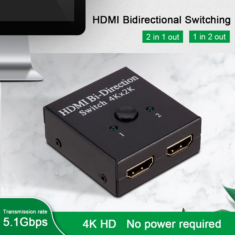 HDMI Splitter 2x1 1x2 UHD 4K Bi-Direction HDMI 2.0 Switch Switcher Splitter Hub For PS4/3 TV Box HDCP 3D HDTV Converter Adapter
HDMI Splitter 2x1 1x2 UHD 4K Bi-Direction HDMI 2.0 Switch Switcher Splitter Hub For PS4/3 TV Box HDCP 3D HDTV Converter Adapter