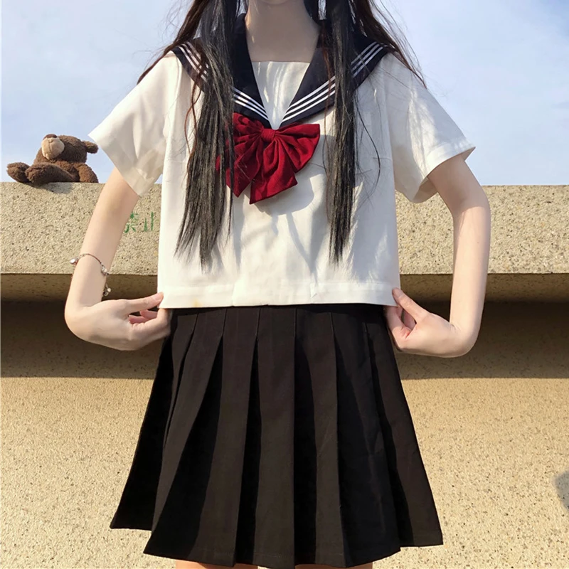 Japanese College Wind JK Uniforms hai jun ling Short-Sleeved Tops + High-Waisted Solid Color Pleated Skirt Suit Female Summer
Japanese College Wind JK Uniforms hai jun ling Short-Sleeved Tops + High-Waisted Solid Color Pleated Skirt Suit Female Summer