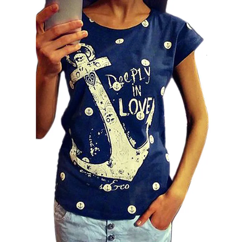 Summer Style New Womens Shirts Anchor Letter Print Loose-Fitting Tops Female T-shirts Plus Size 2 Colors |